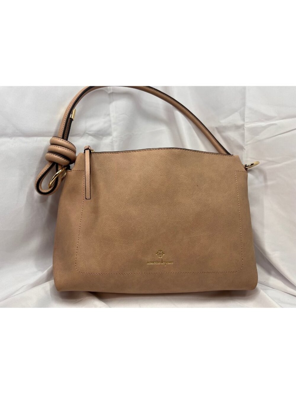Nanette Lepore Tan Shoulder Bag Knotted Strap Leopard Lining Gold Hardware